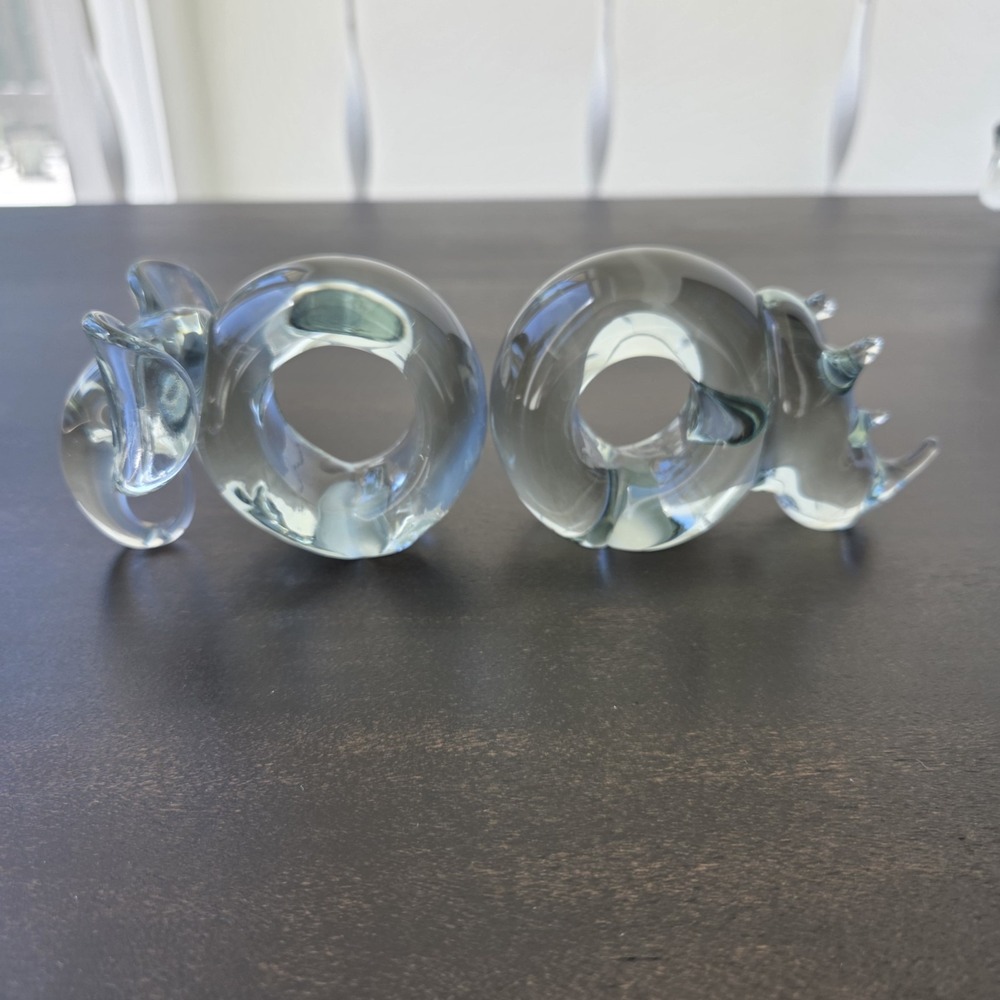 Set Of 7 Ngwenya Art Glass African Animal Napkin Rings 3 Elephants & 4 Rhinos